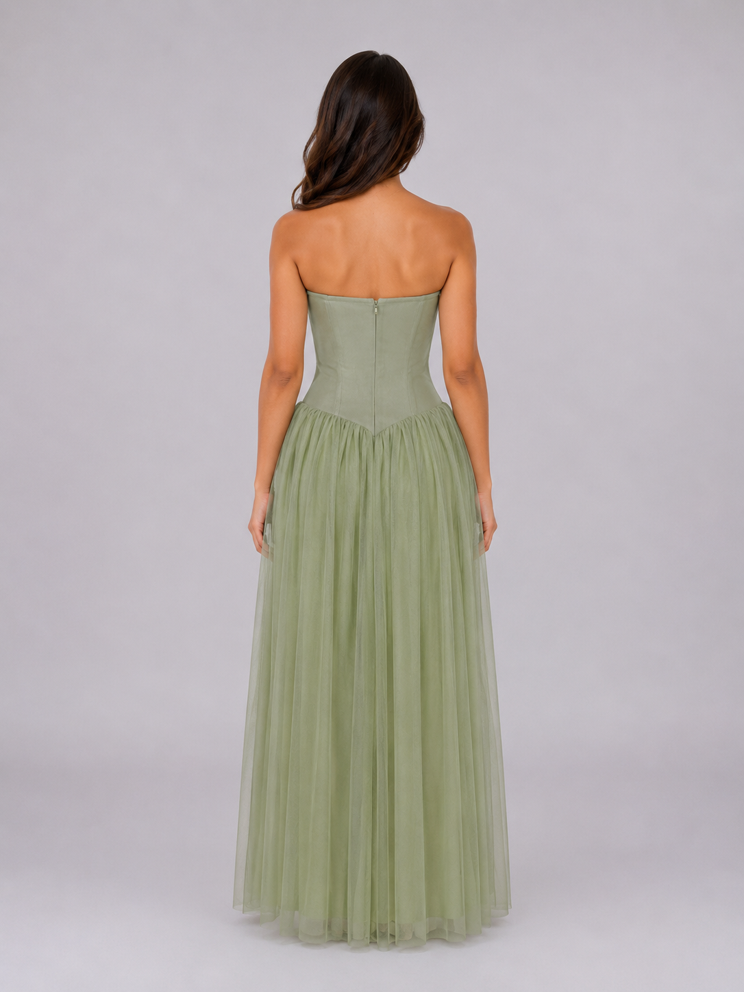 Women's Strapless Corset Tulle Maxi Dress – Sculpted Evening Gown