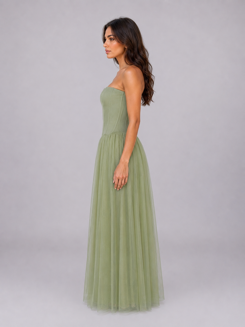 Women's Strapless Corset Tulle Maxi Dress – Sculpted Evening Gown