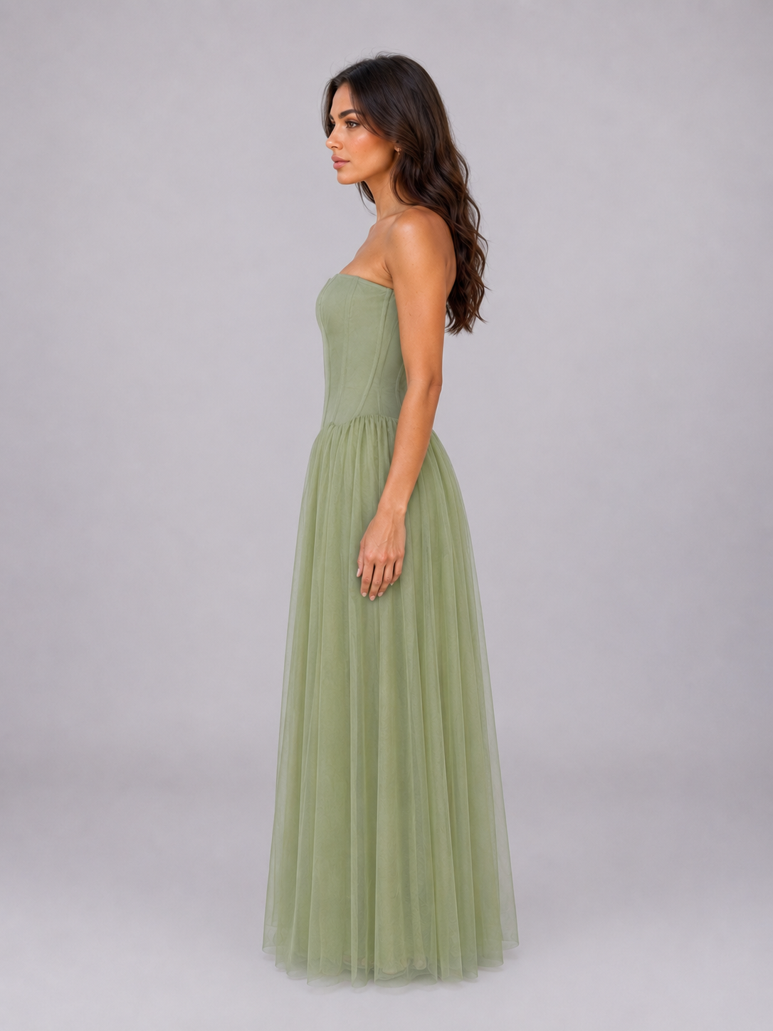 Women's Strapless Corset Tulle Maxi Dress – Sculpted Evening Gown