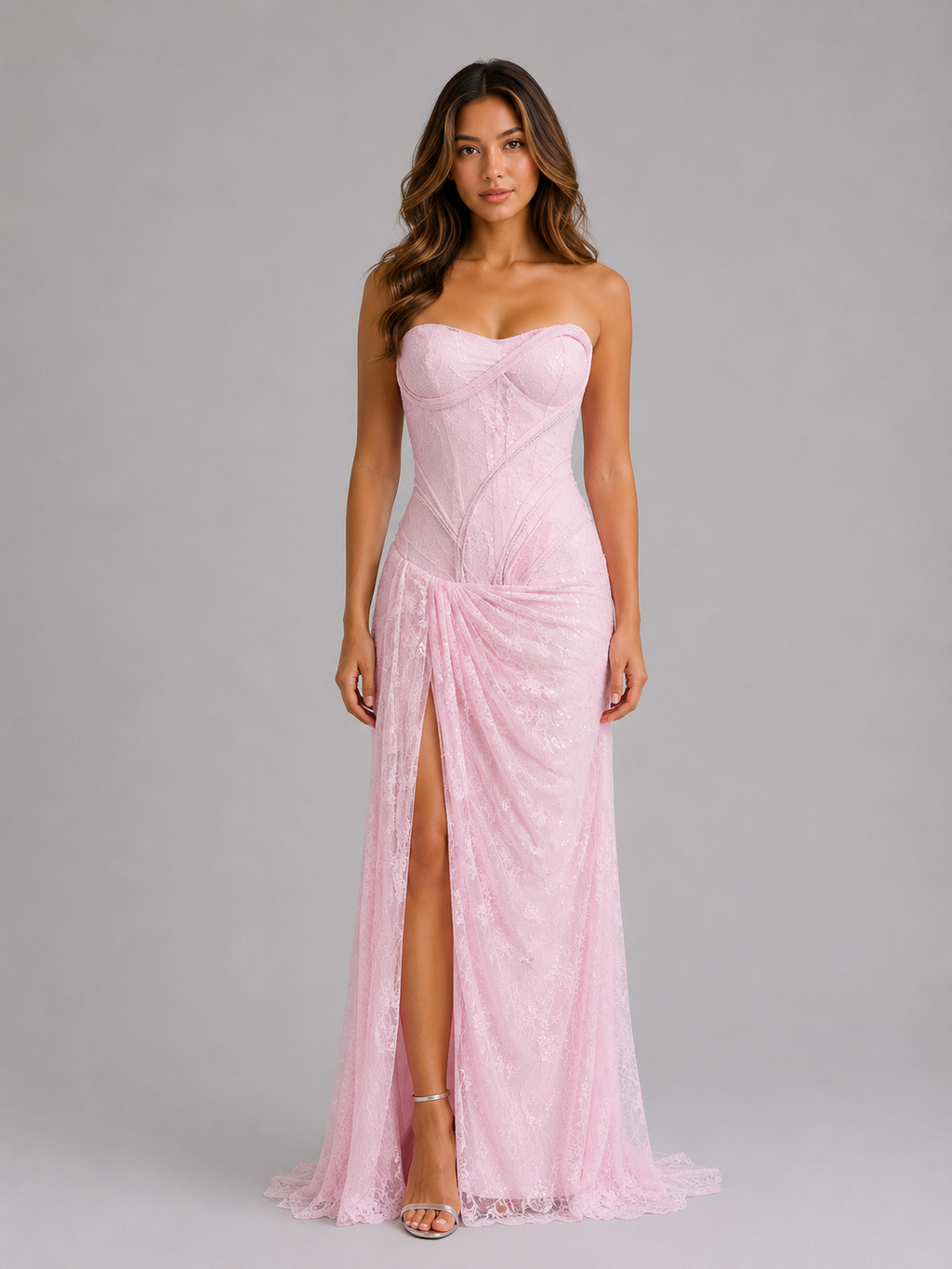 Women's Strapless Lace Maxi Dress – Corset Evening Gown