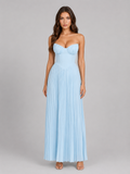 Women’s Strapless Pleated Maxi Dress – Wedding Guest Gown