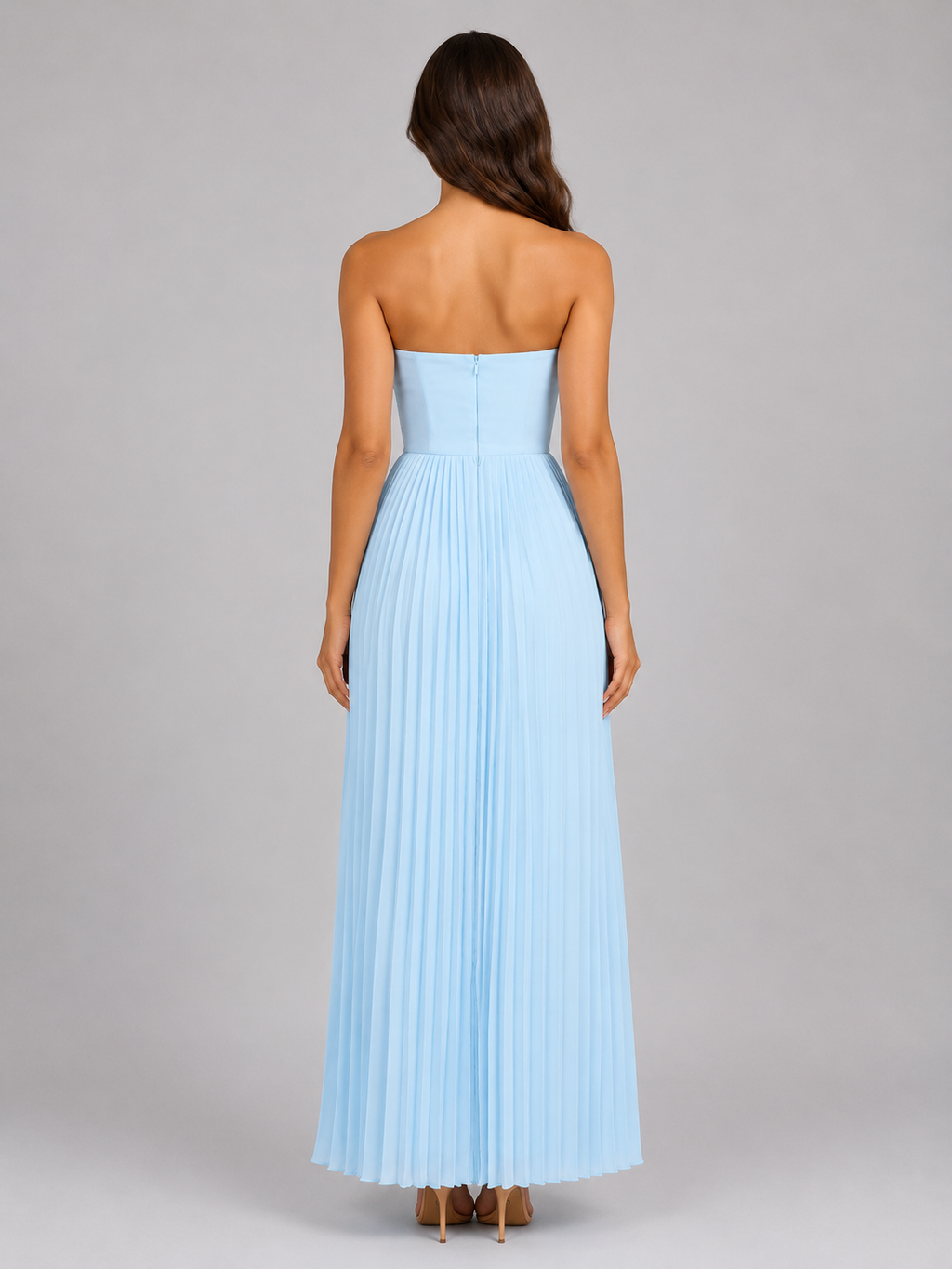 Women’s Strapless Pleated Maxi Dress – Wedding Guest Gown