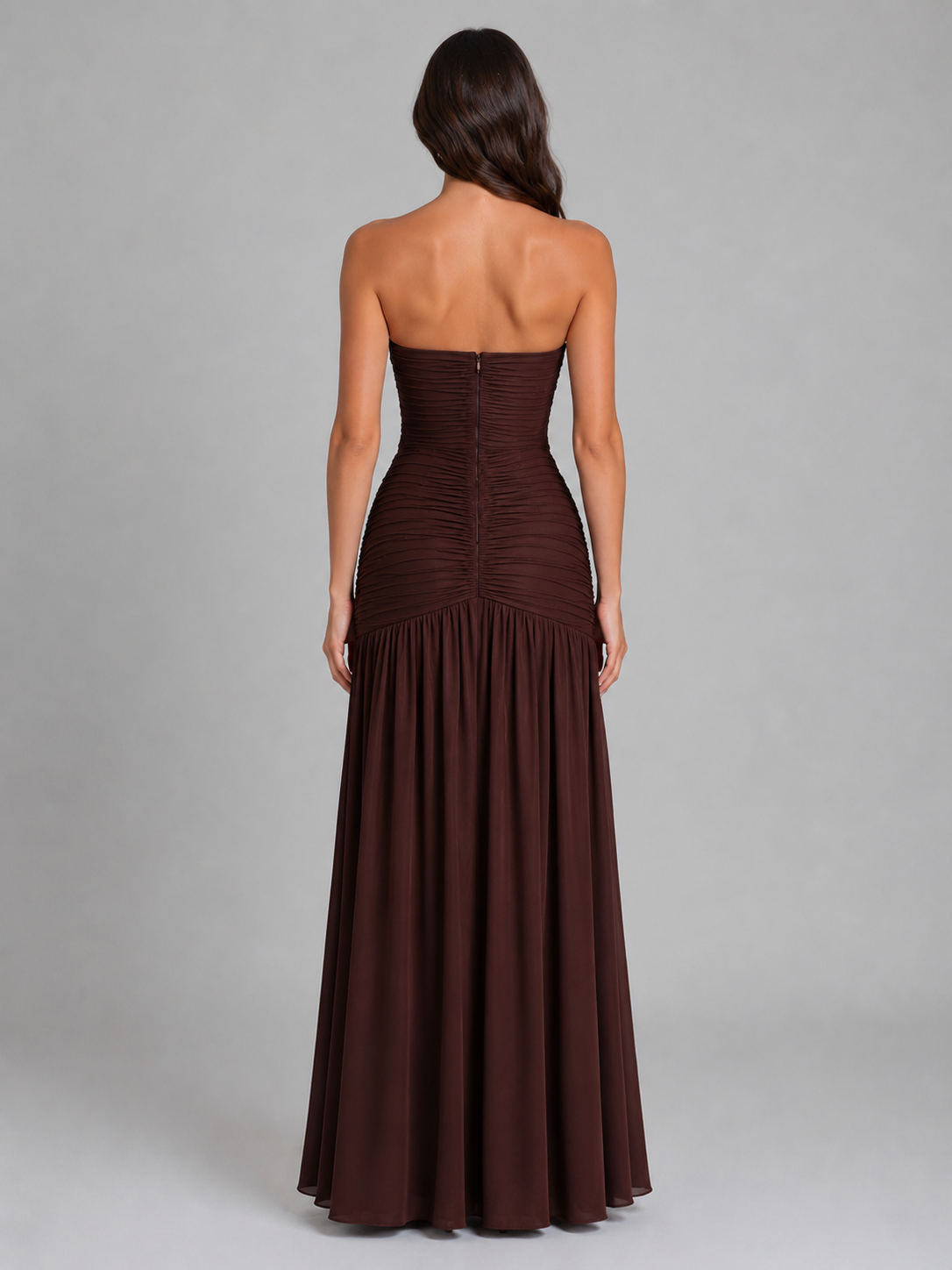 Women’s Strapless Ruched Maxi Dress – Wedding Guest Gown