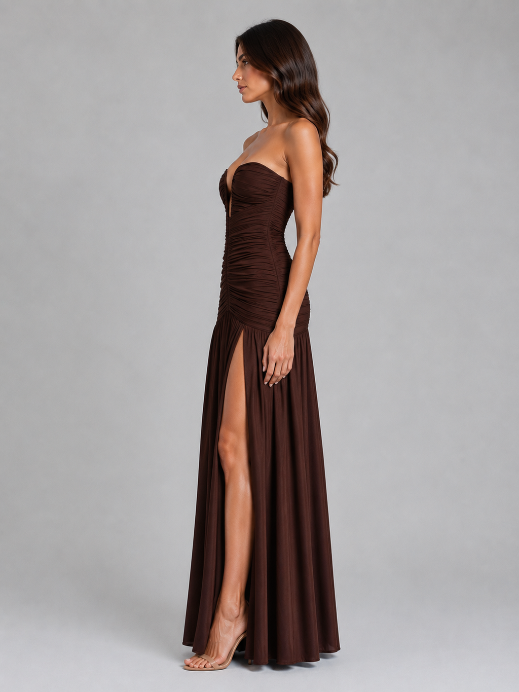 Women’s Strapless Ruched Maxi Dress – Wedding Guest Gown
