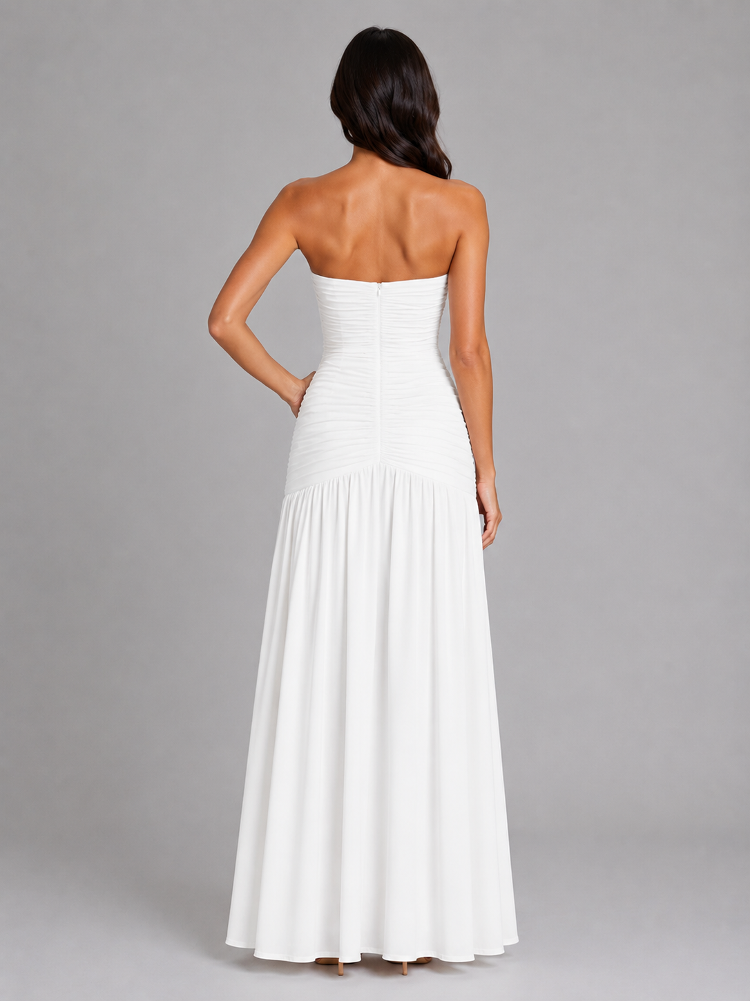 Women’s Strapless Ruched Maxi Dress – Wedding Guest Gown