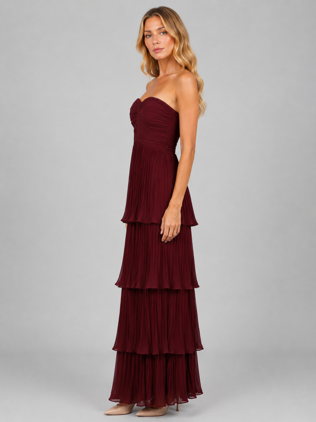Women’s Strapless Tiered Maxi Dress – Elegant Evening Gown