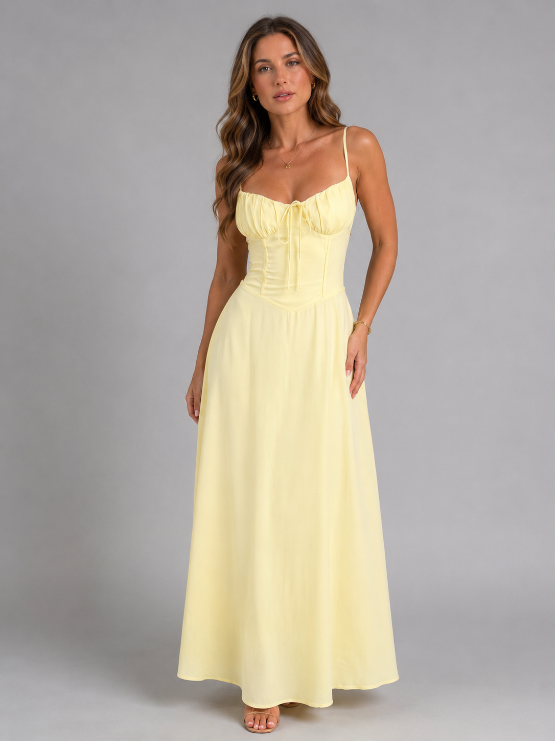 Women’s Strappy Corset Maxi Dress – Sculpted Flowing Silhouette