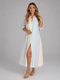 Women's Striped Shirt Maxi Dress – Flattering Relaxed Fit