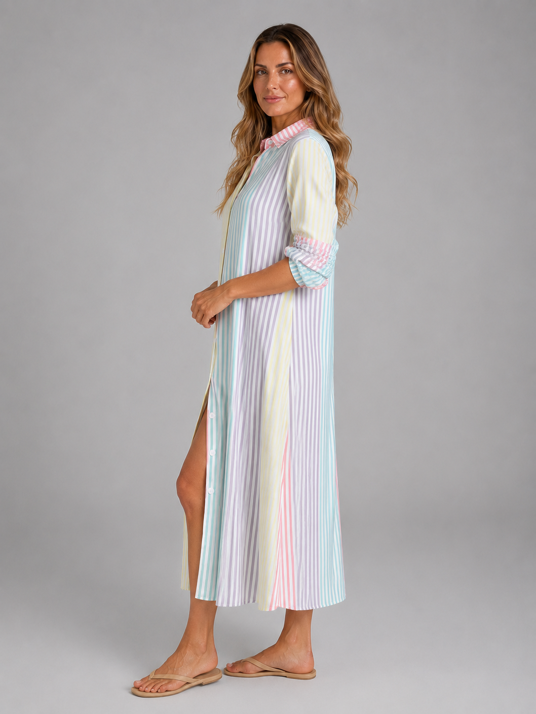 Women's Striped Shirt Maxi Dress – Flattering Relaxed Fit