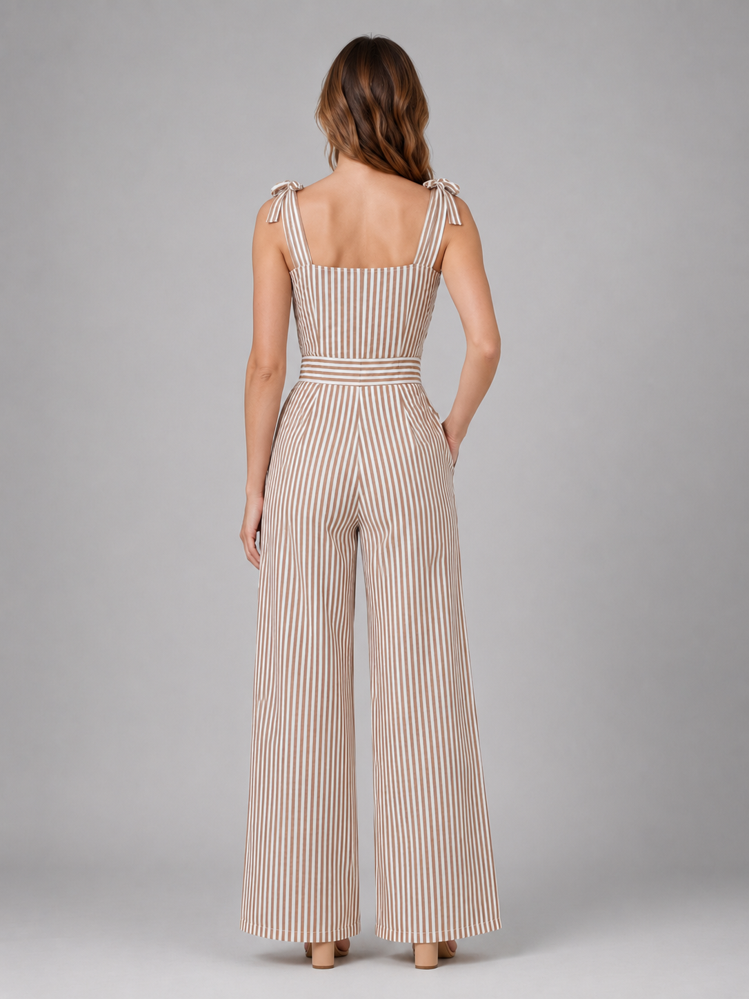 Women's Striped Wide Leg Jumpsuit – Tie Shoulder Summer Outfit