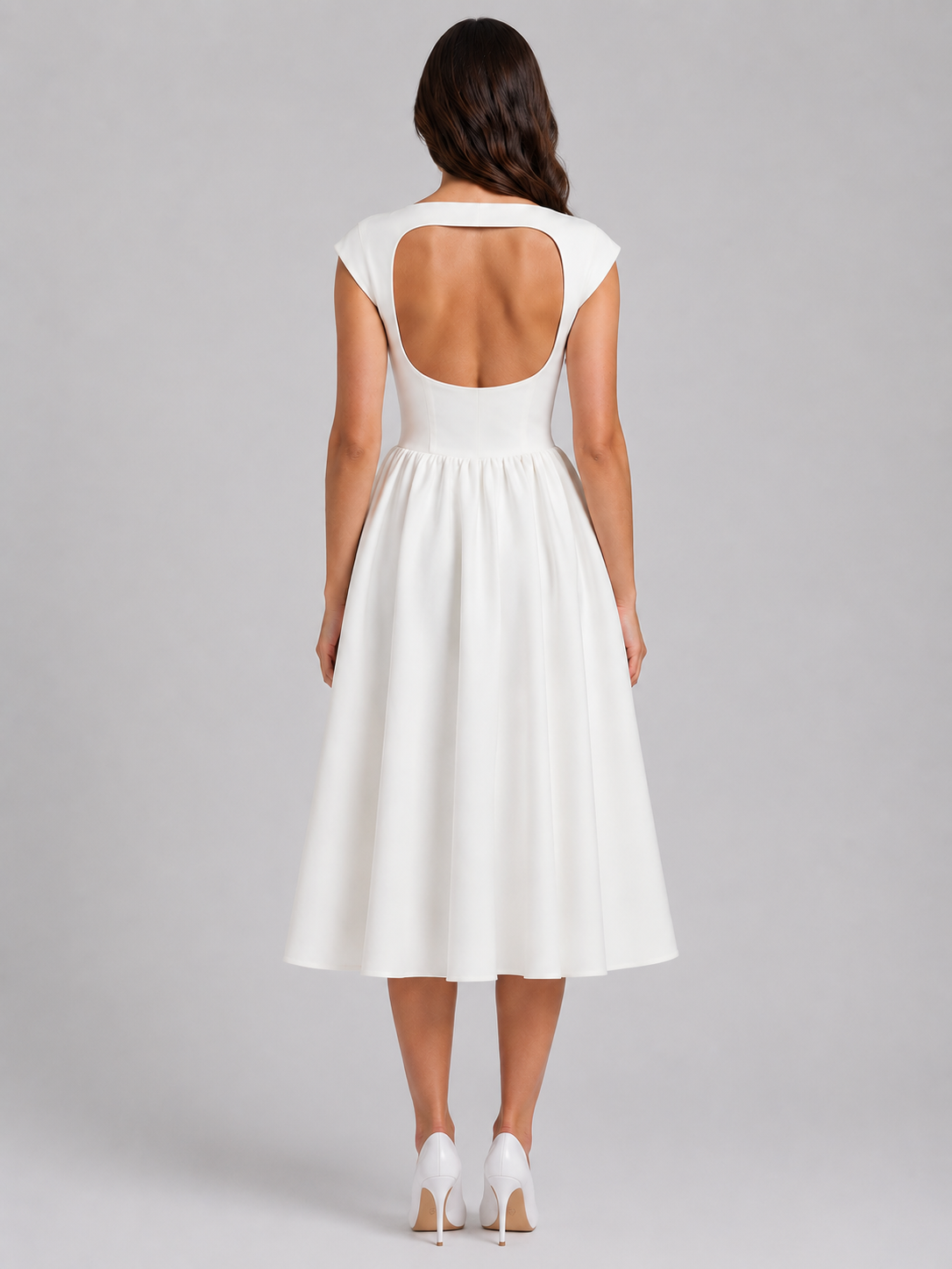 Women’s Structured Cap Sleeve Midi Dress – Elegant Occasion Style