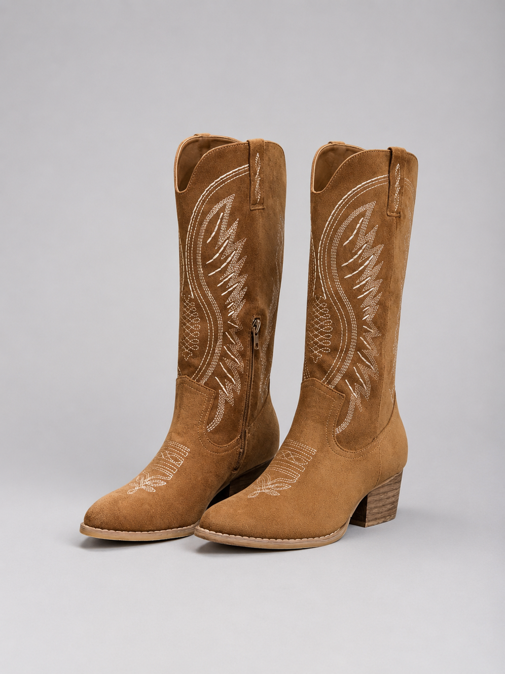 Women’s Suede Cowboy Boots – Western Block Heel Style