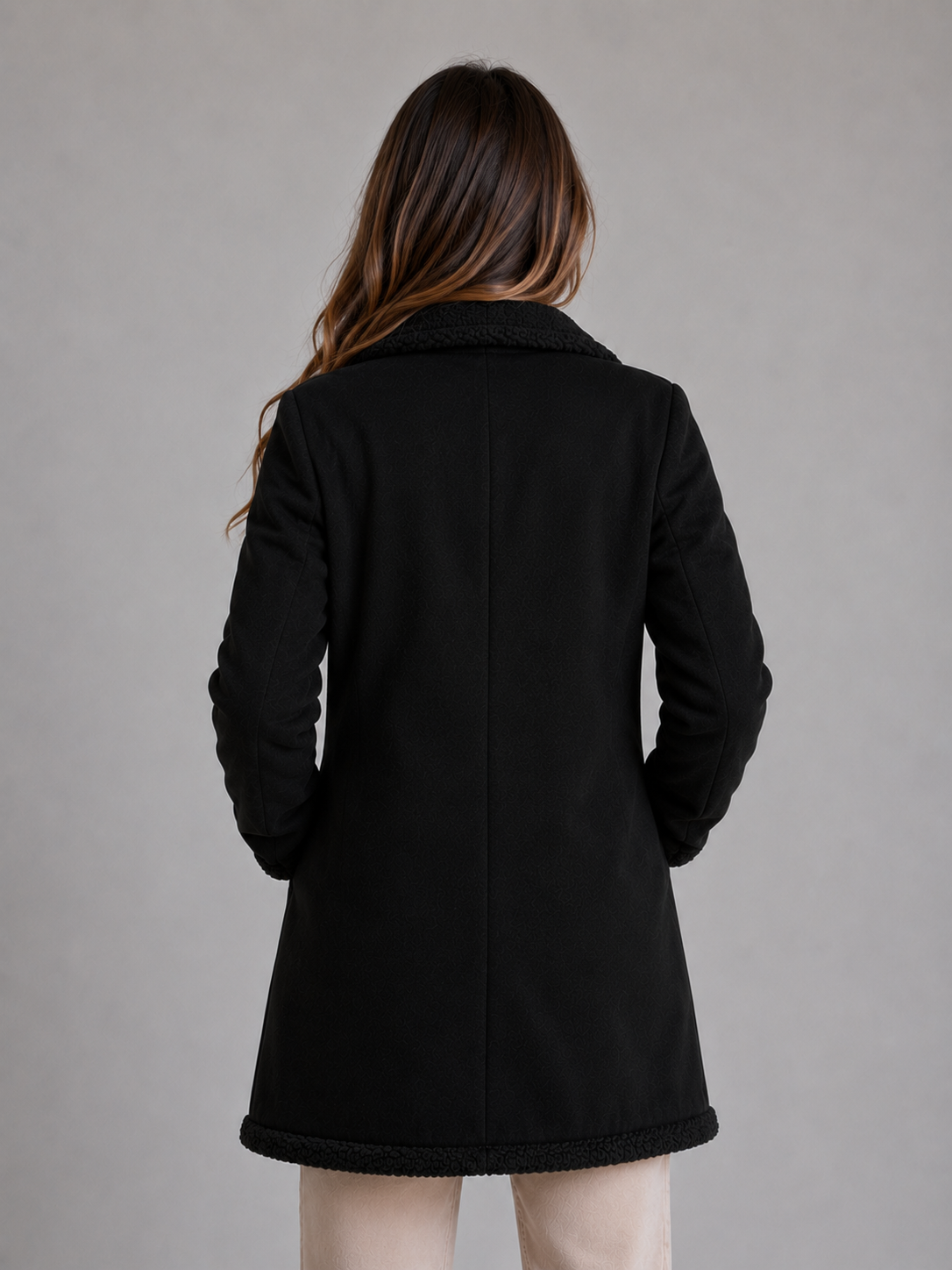 Women’s Suede Look Shearling Coat – Longline Teddy Trim Jacket