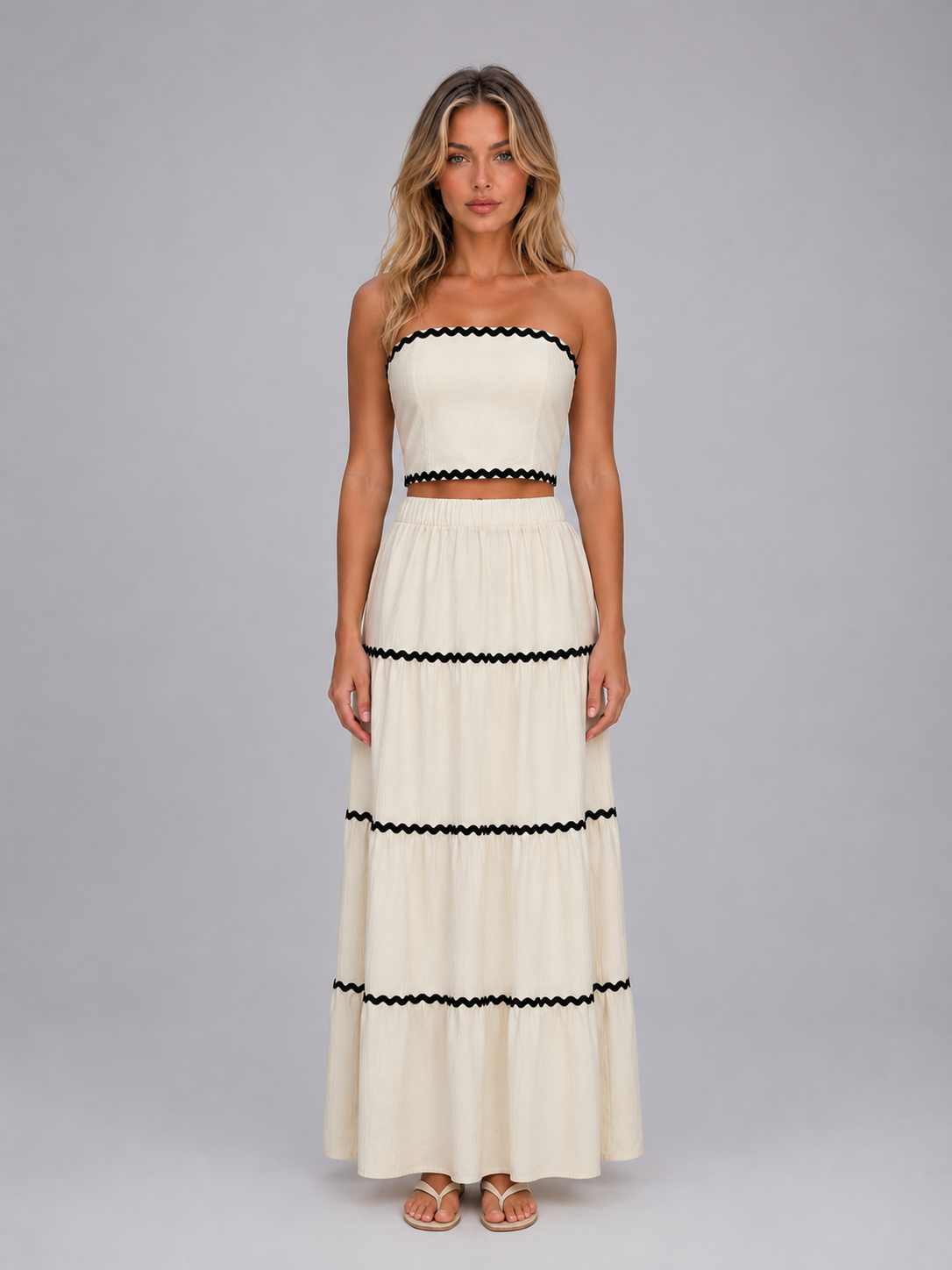 Women's Summer Co-Ord Set – Crop Top & Tiered Maxi Skirt
