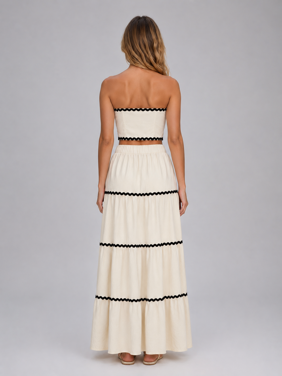 Women's Summer Co-Ord Set – Crop Top & Tiered Maxi Skirt