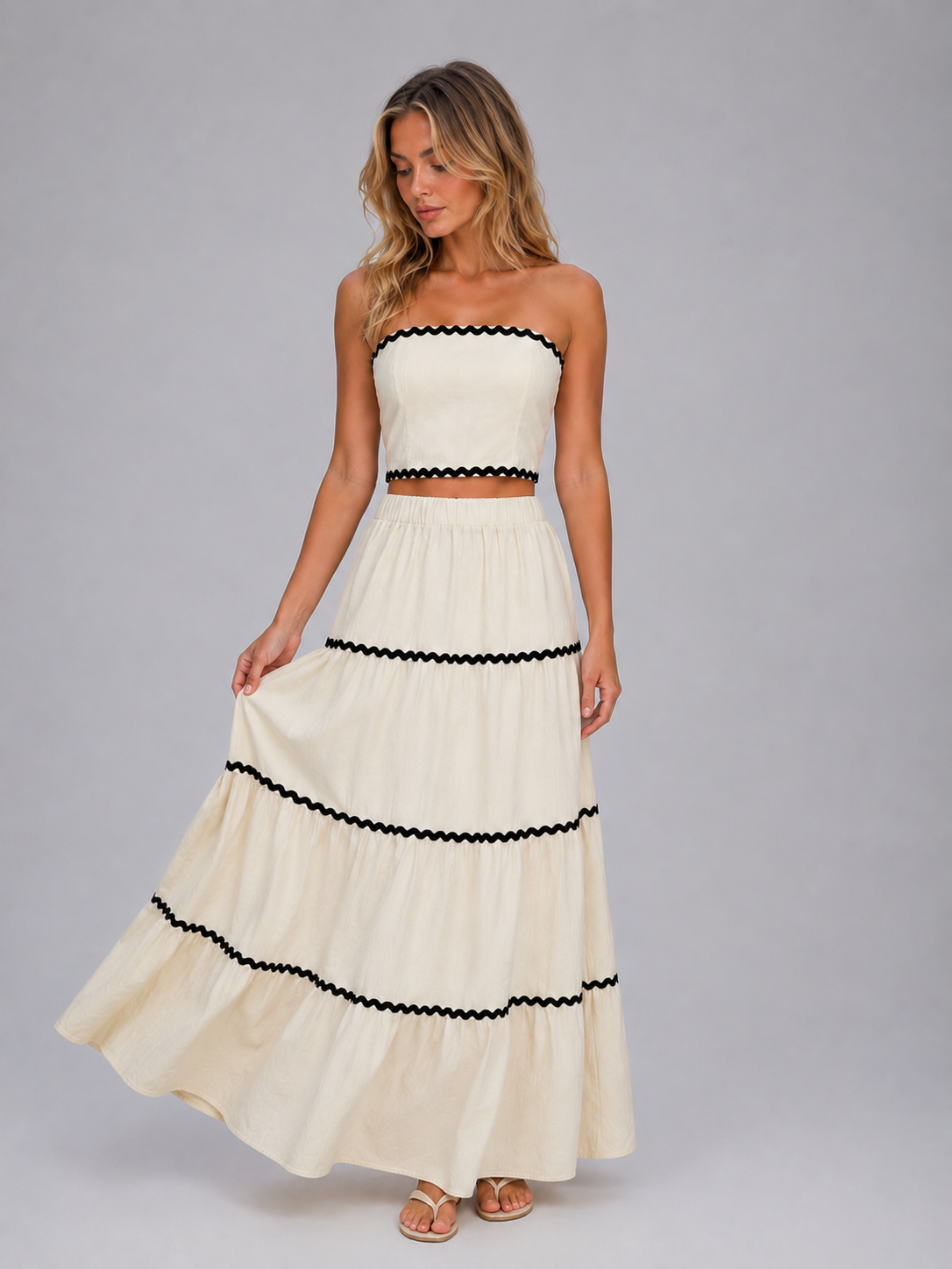 Women's Summer Co-Ord Set – Crop Top & Tiered Maxi Skirt