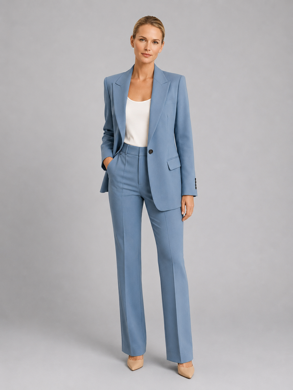 Women’s Tailored Blazer & High-Waist Trousers Set – Elegant Structured Suit