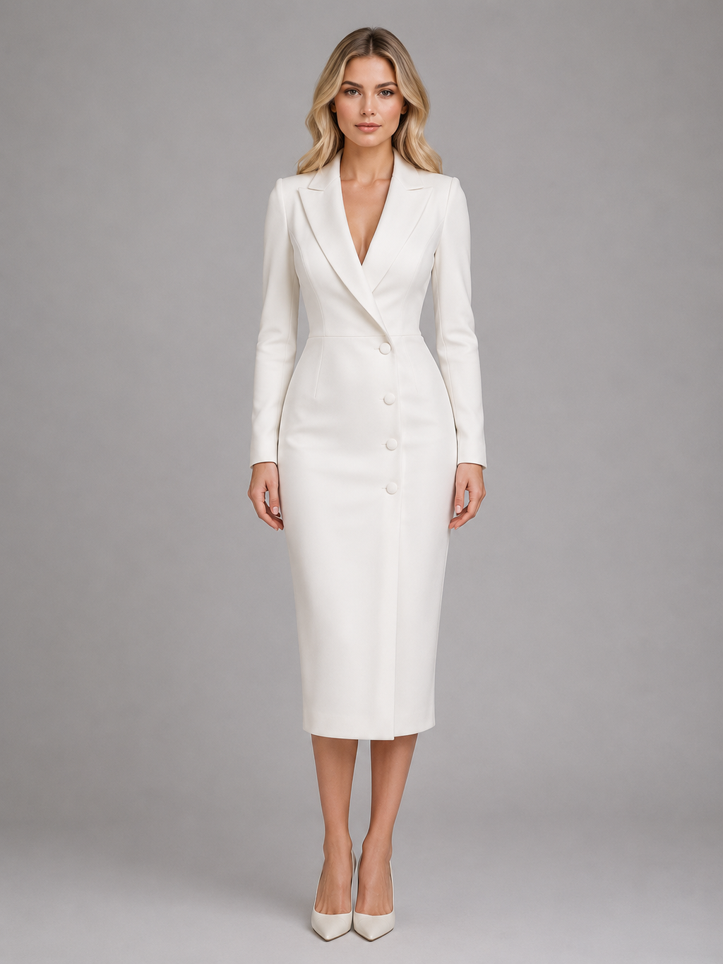 Women’s Tailored Blazer Midi Dress – Formal Business Style