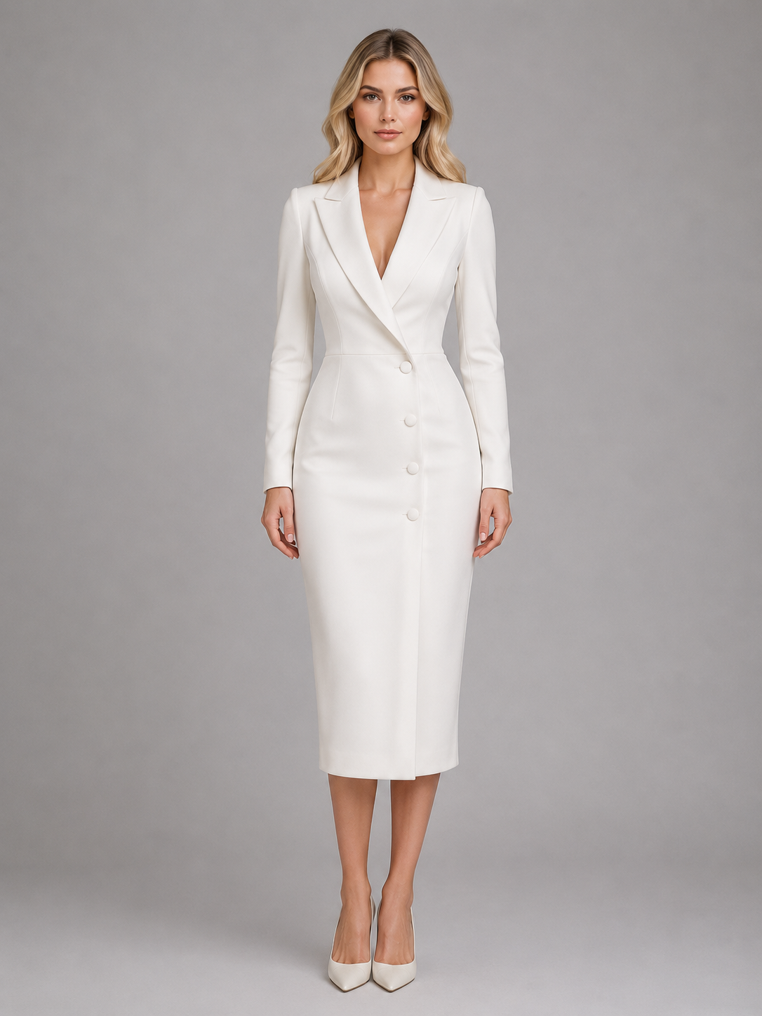 Women’s Tailored Blazer Midi Dress – Formal Business Style