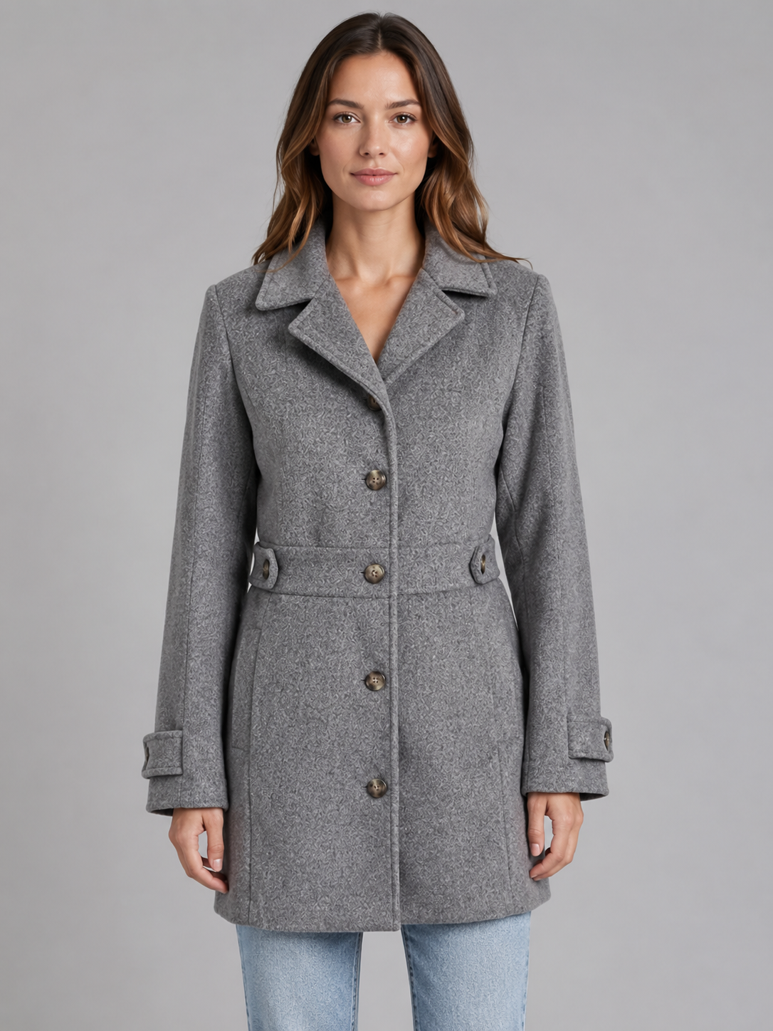 Women's Tailored Button Coat – Longline Collared Smart Jacket