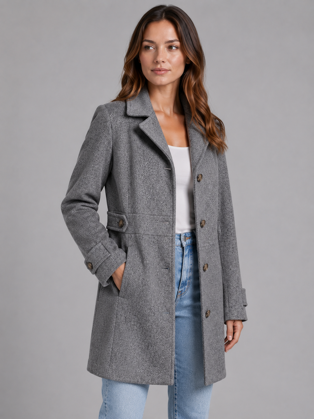 Women's Tailored Button Coat – Longline Collared Smart Jacket