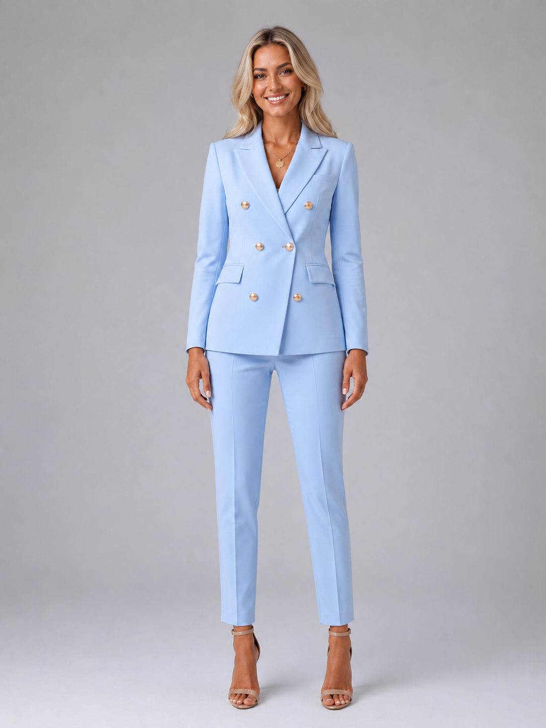 Women’s Tailored Double-Breasted Blazer & Trousers Set – Elegant Structured Fit