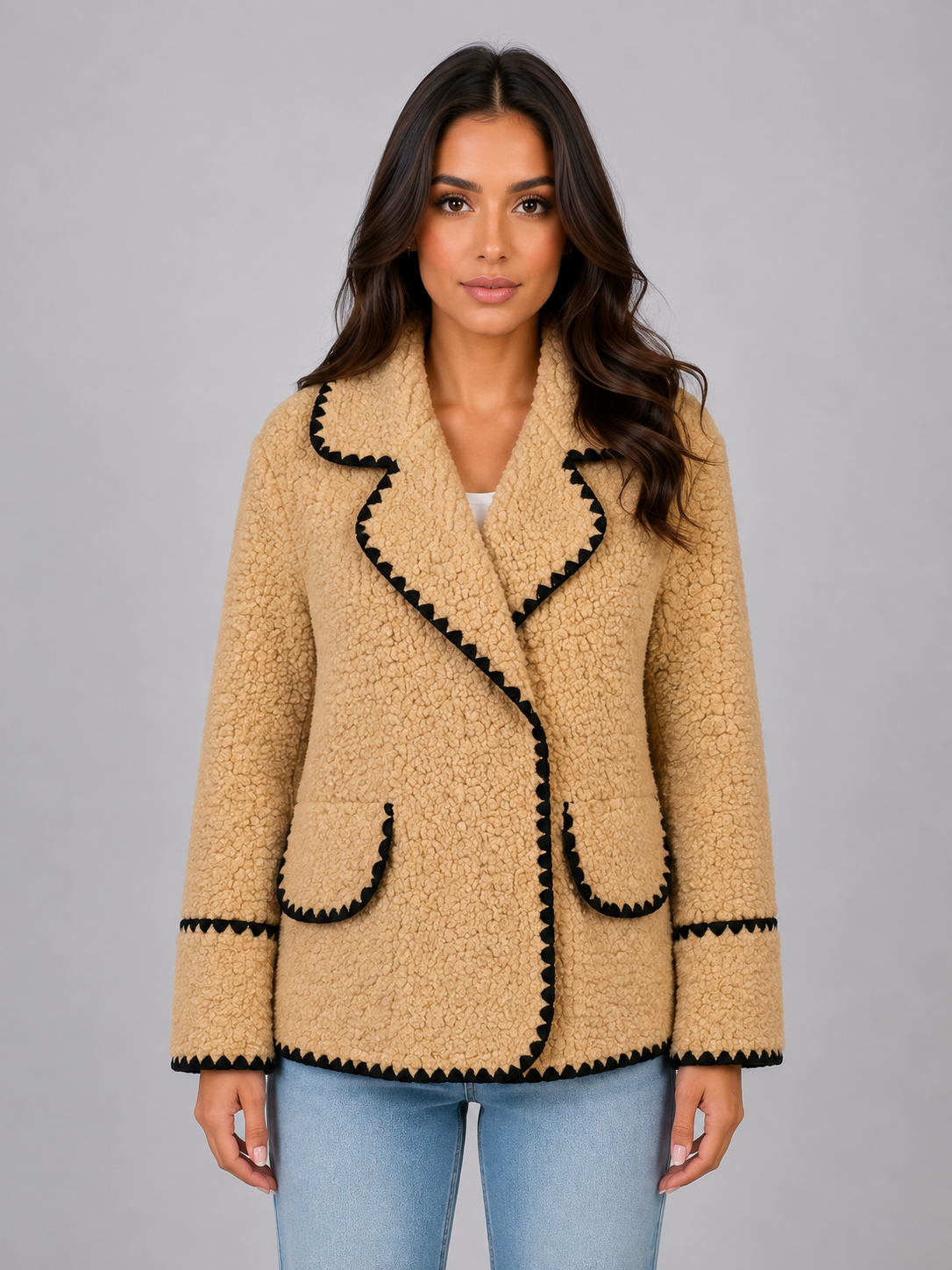 Women’s Teddy Fleece Jacket – Borg Button Front Coat