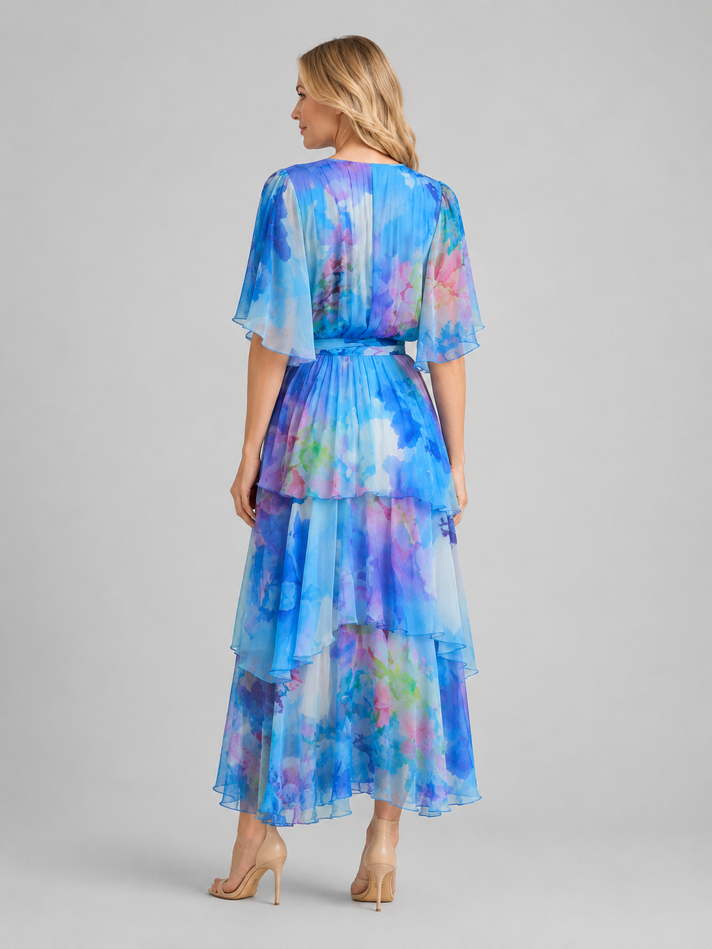 Women's Tiered Chiffon Maxi Dress – Flowing Silhouette