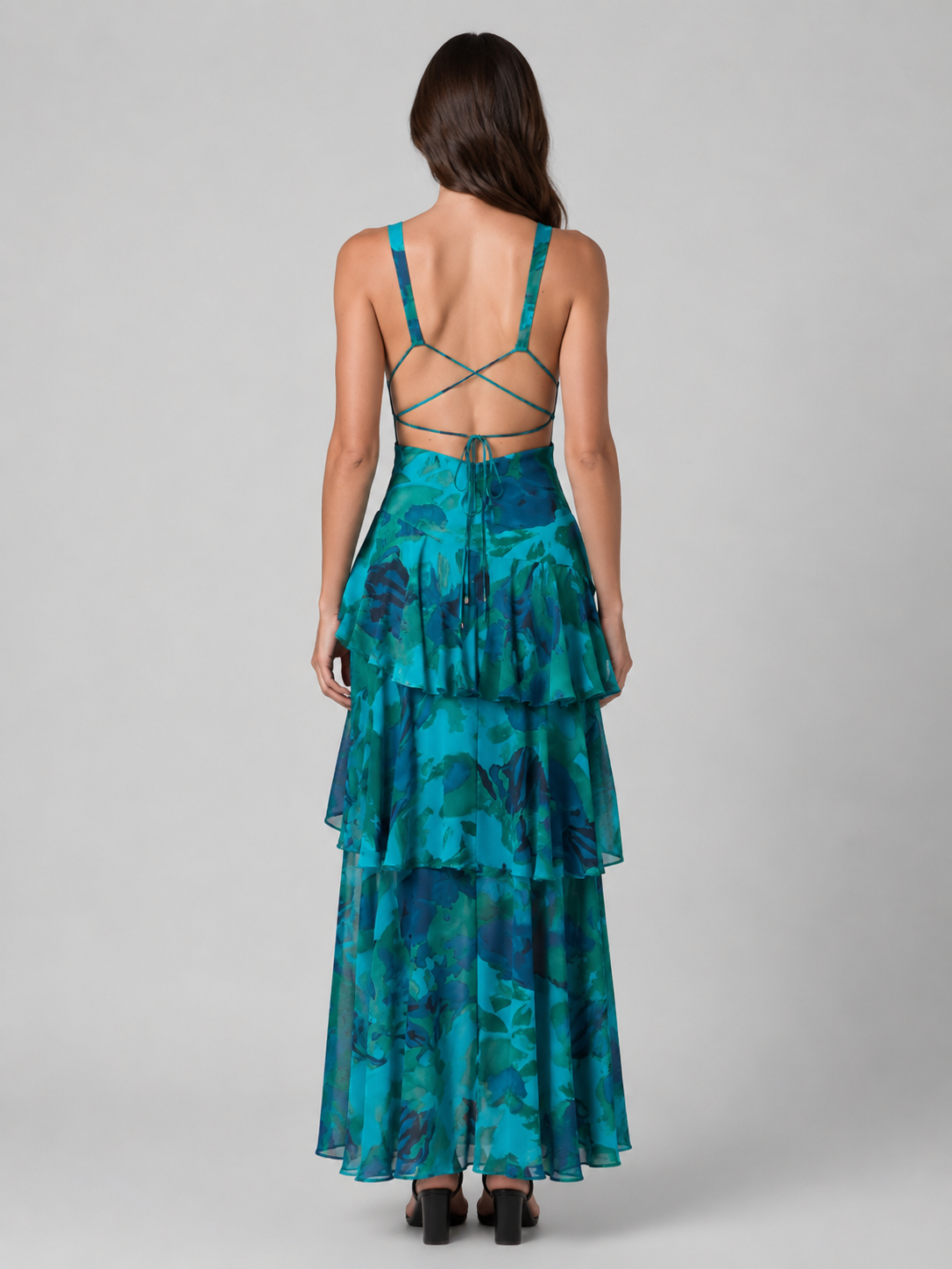Women’s Tiered Ruffle V-Neck Maxi Dress – Flowing Silhouette