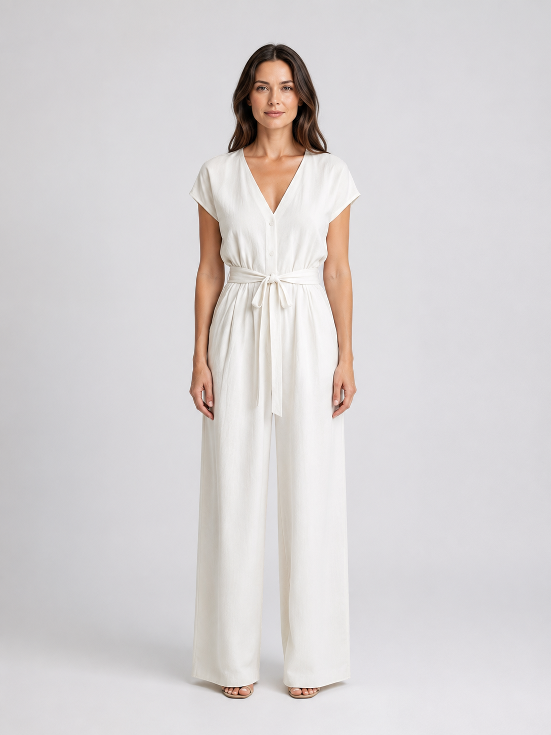 Women's Relaxed Wide Leg Jumpsuit – Tie Waist Summer Style