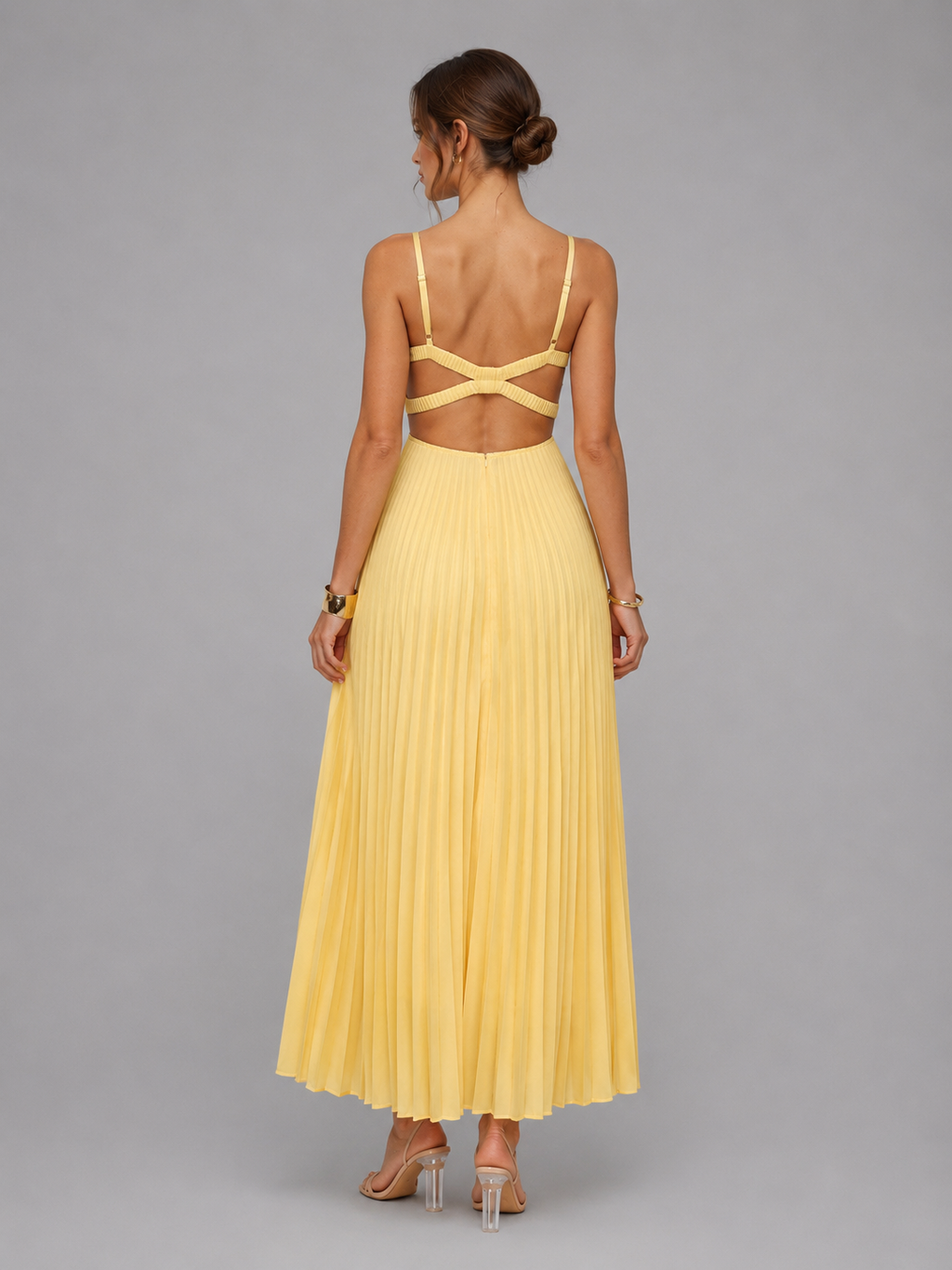 Women’s Satin Feel Pleated Maxi Dress – Elegant Occasion Style
