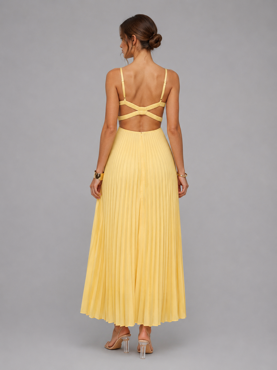 Women’s Satin Feel Pleated Maxi Dress – Elegant Occasion Style