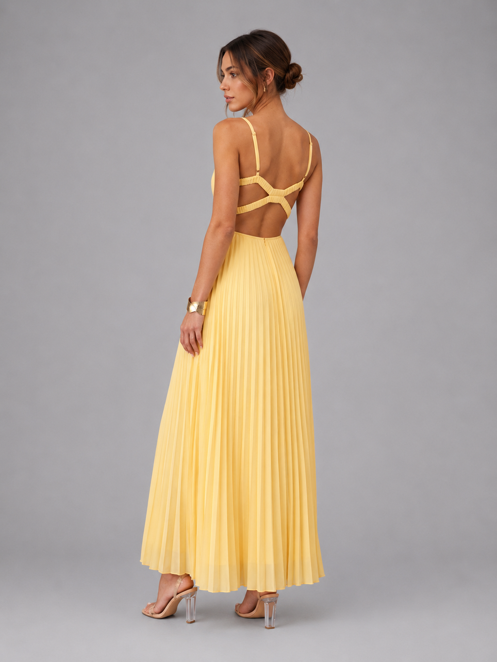 Women’s Satin Feel Pleated Maxi Dress – Elegant Occasion Style