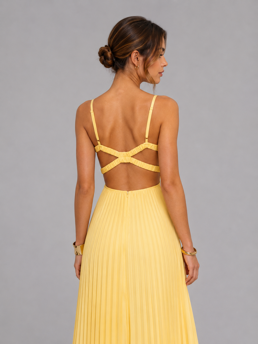 Women’s Satin Feel Pleated Maxi Dress – Elegant Occasion Style