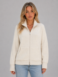 Women's Zip Up Knitted Cardigan – Soft Funnel Neck Knit Jacket