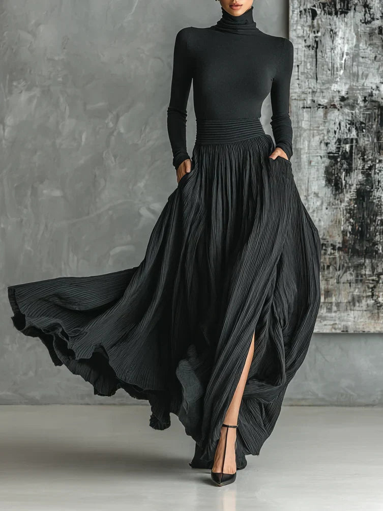 Women's Maxi Elegant Skirt – Flowing Pleated Design