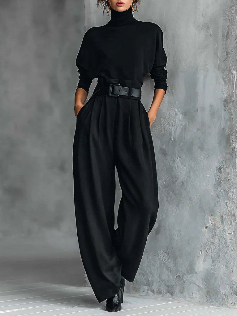 Women's Roll Neck Elegant Two-Piece Set – Comfortable Modern Design