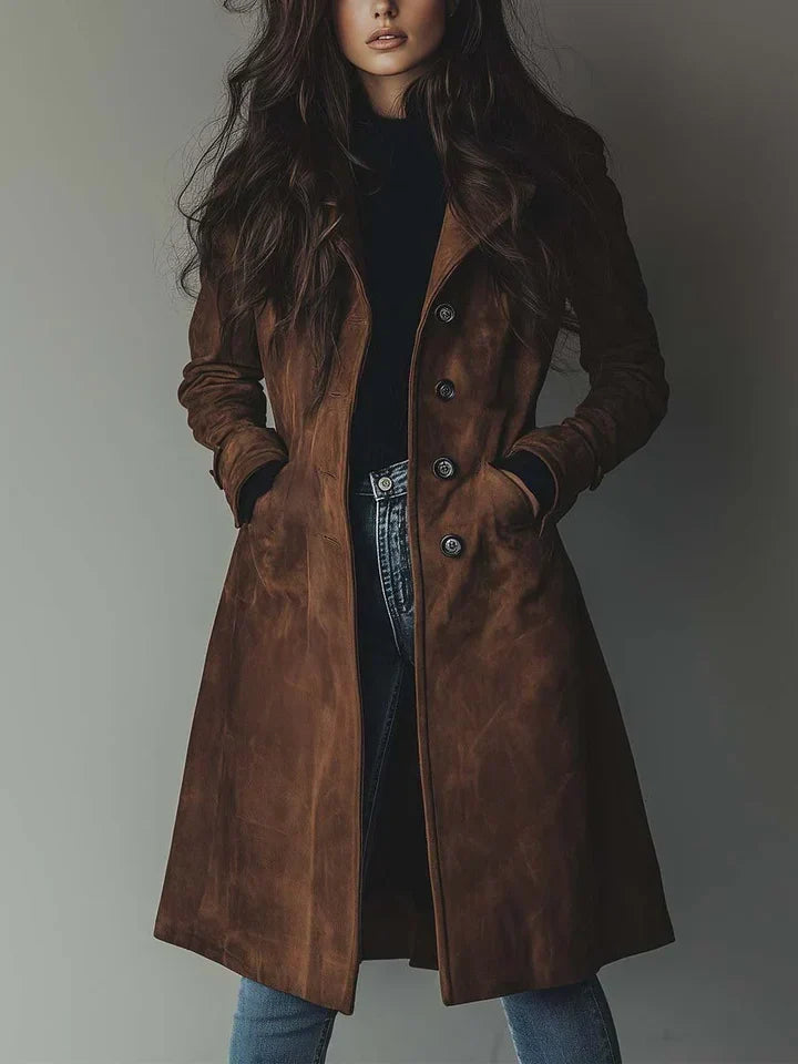 Women's Elegant Suede Coat – Warm Fitted Design