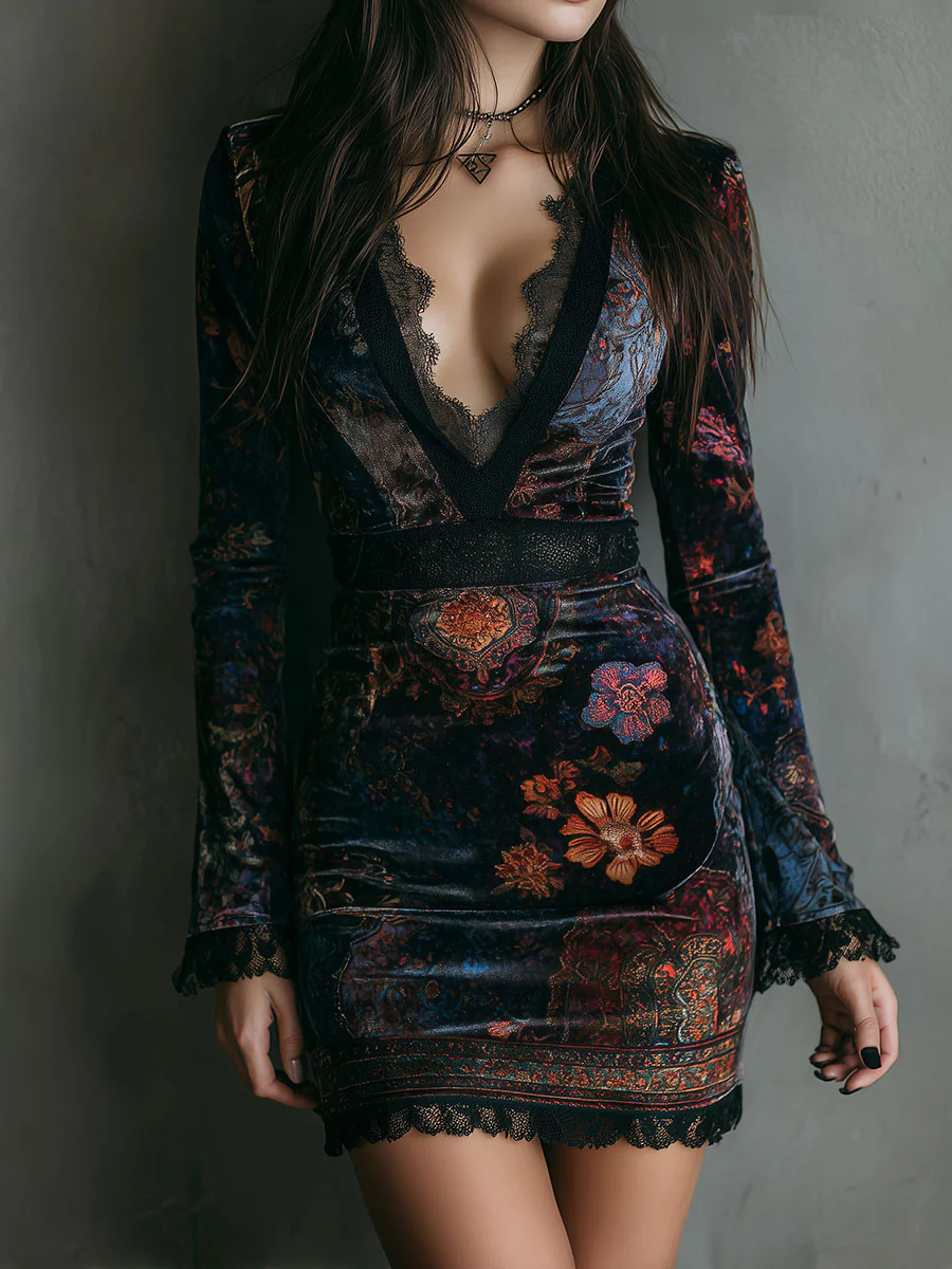 Women's Velvet Lace Mini Dress – Elegant Refined Style