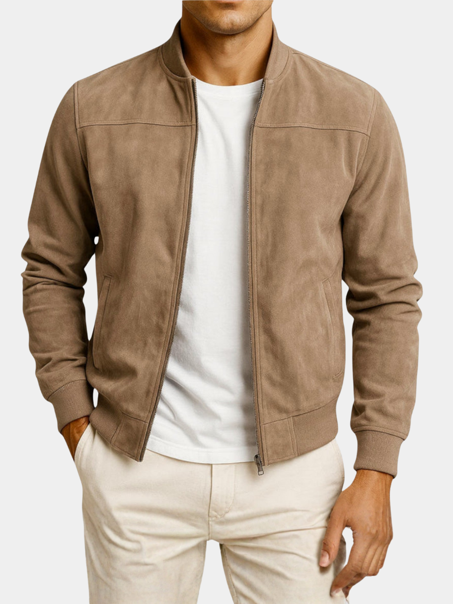 Men's Leather Suede Bomber Jacket – Timeless Elegant Design
