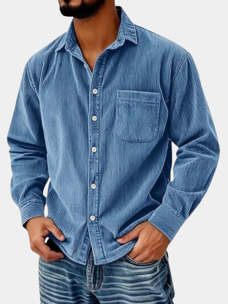 Men's Button-Front Velvet Shirt – Ribbed Classic Design