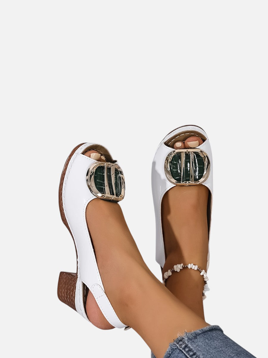 Women’s Comfort Strap Heels – Glossy Leather Look Style