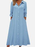 Women’s Button Front Midi Shirt Dress – Relaxed Flattering Fit