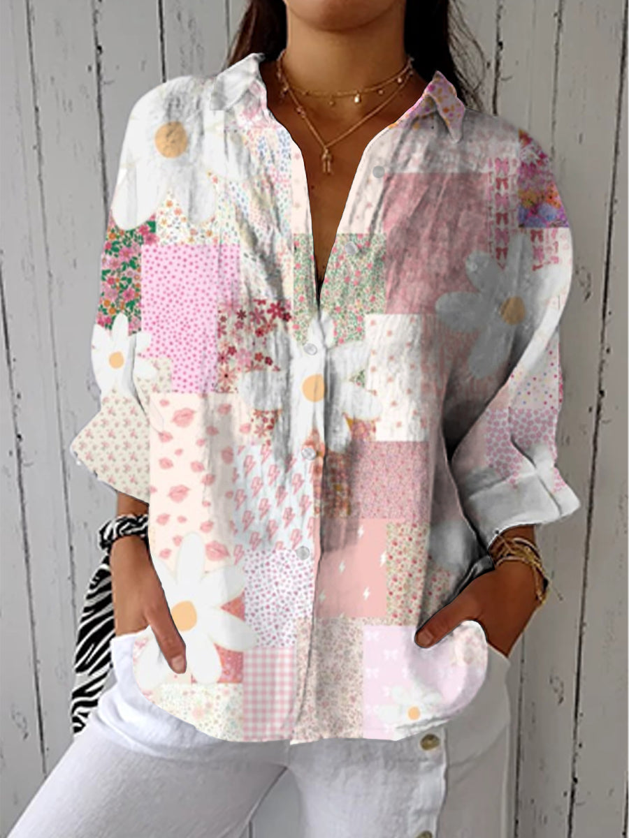 Women's Elegant Spring Blouse – Denim Flowing Design in Multicolour