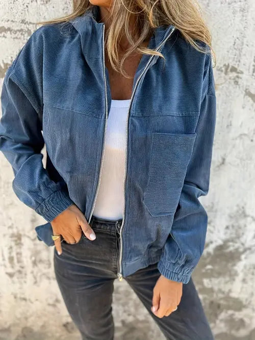 Women's Relaxed Velvet Jacket – Ribbed Comfortable Design