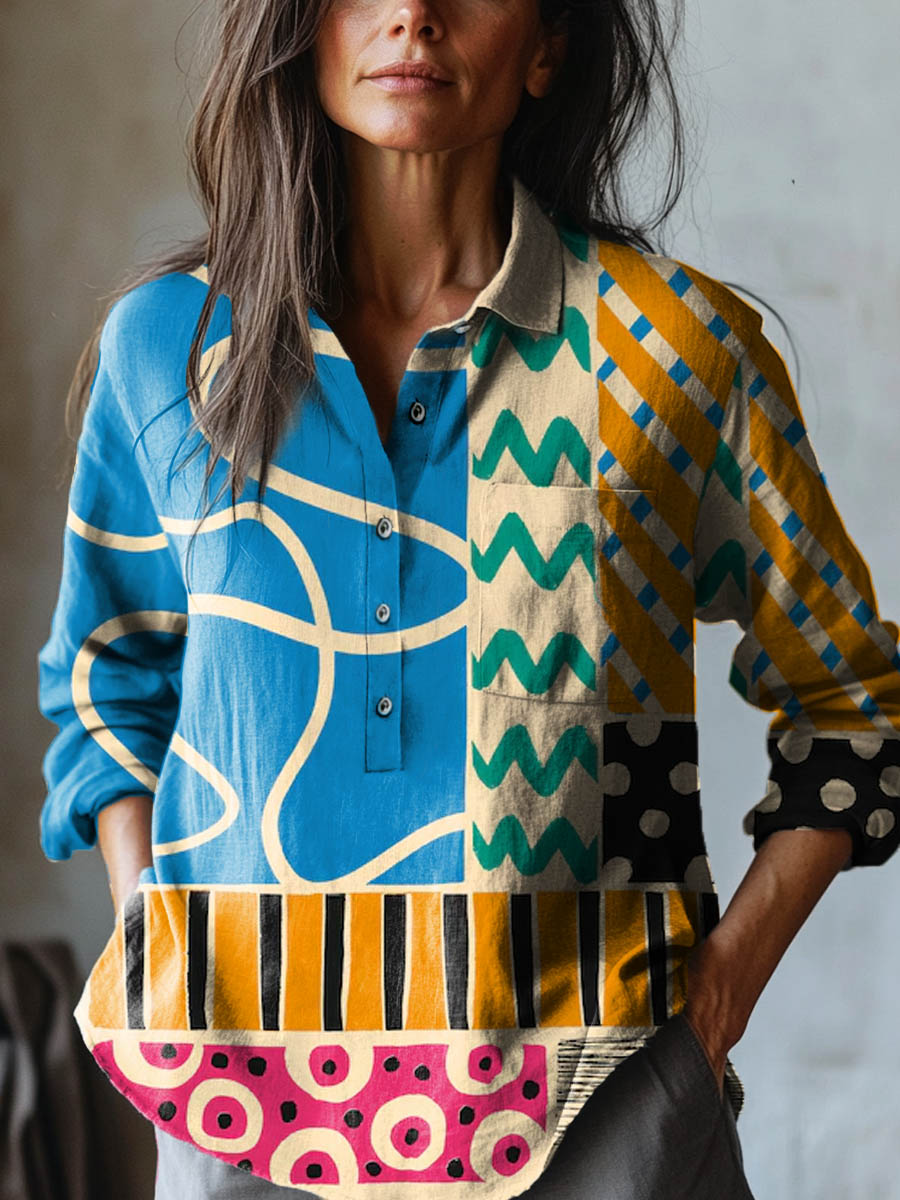 Women's Elegant Spring Shirt – Summer Printed Design in Multicolour