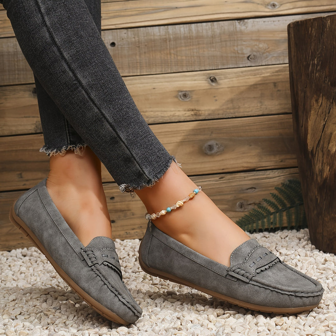 Women's Suede Flexible Loafers – Buckle Heeled Finish