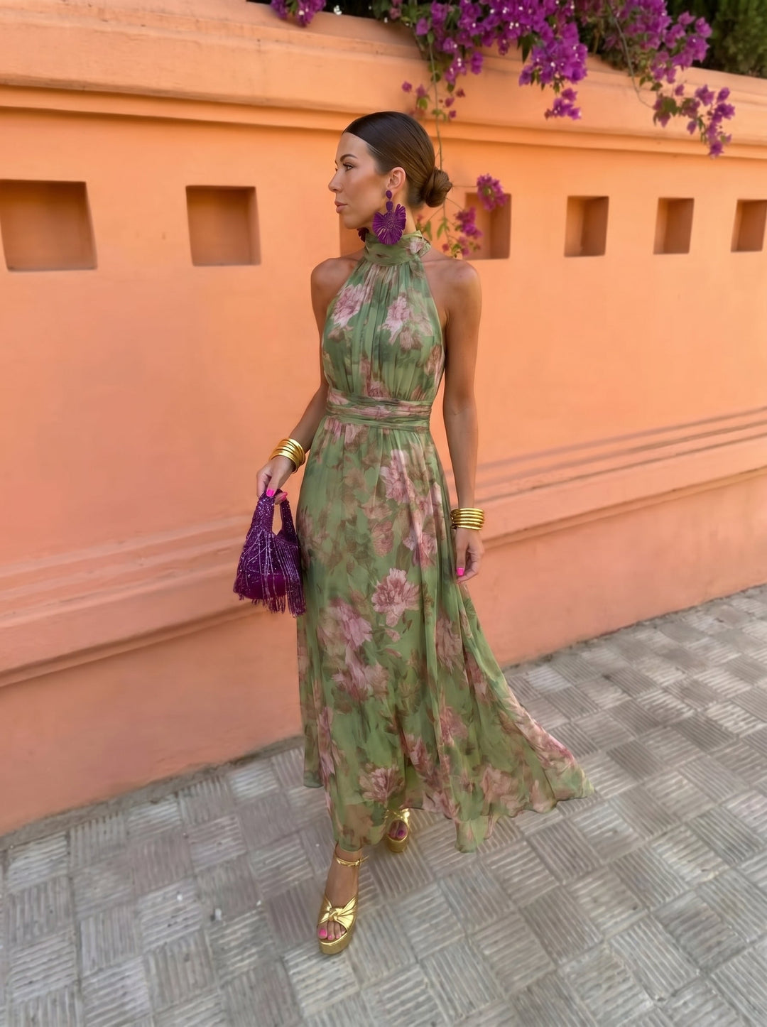 Women's Spring Printed Maxi Dress – Elegant Flowing Style