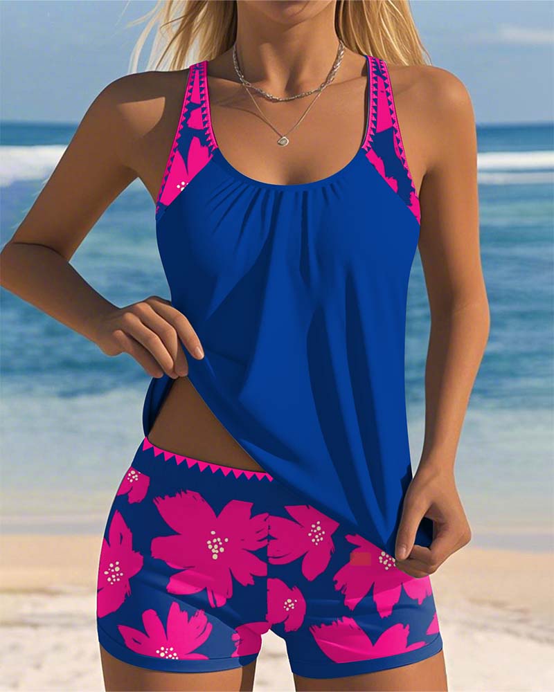 Women's Comfortable Elegant Tankini Set – Beach Timeless Design in Blue & Navy