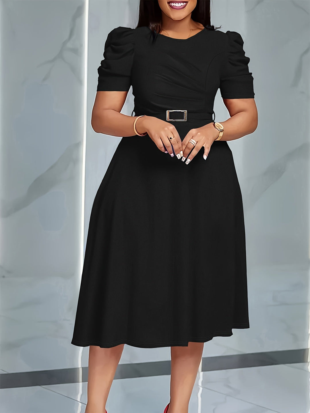 Women's Elegant Fitted Dress – Belted Refined Style